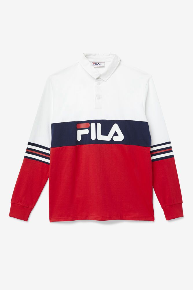 Fila Syd Long Sleeve Polo White/Red/Navy - Mens - 26984DCLX